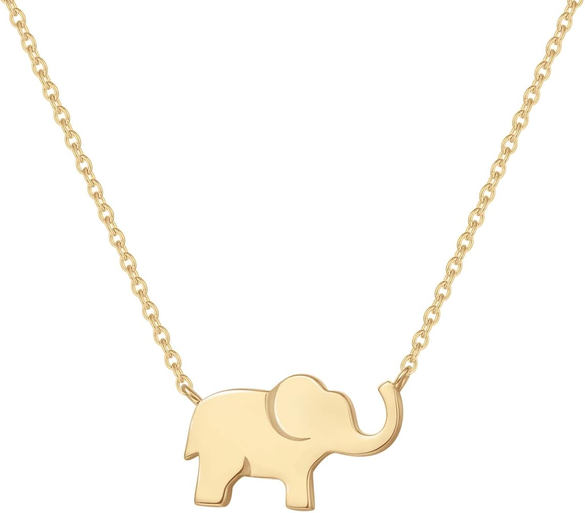 FANCIME Lucky Elephant Necklace 925 Sterling Silver High Polished Cute Mini Small Lucky Elephant Family Dainty Pendant Necklace Birthday Gifts For Women, 16" + 2" Extender