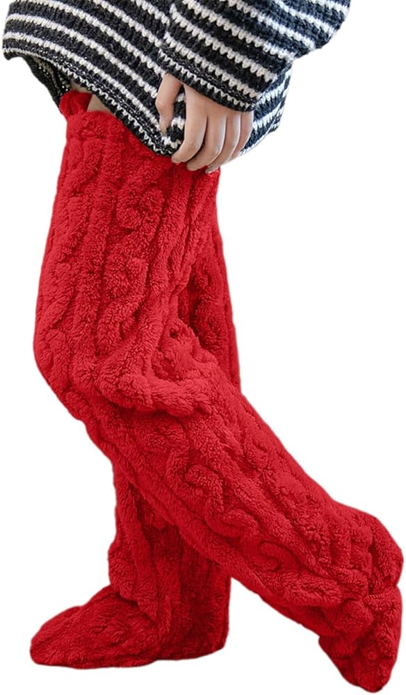 Over Knee High Fuzzy Socks Plush Slipper Stockings Fluffy Long Leg Warmers Cozy Winter Home Sleeping Socks
