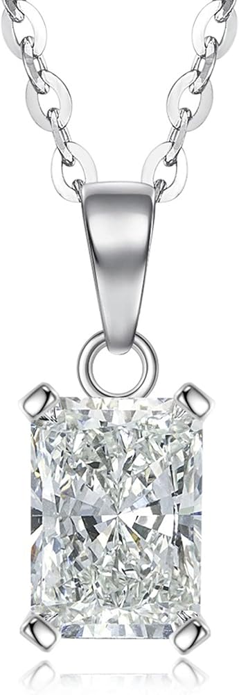 SecreTalk Moissanite Radiant Pendant Necklace for Women, 1-2CT D Color Ideal Cut 925 Sterling Silver Solitaire Moissanite Necklace with Certificate of Authenticity