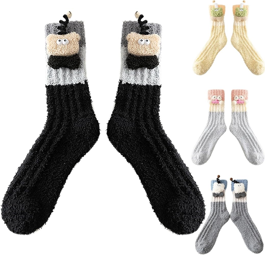 Womens Fuzzy Socks Winter Warm Fluffy Soft Slipper Home Sleeping Cute Animal Socks for Cold Weather