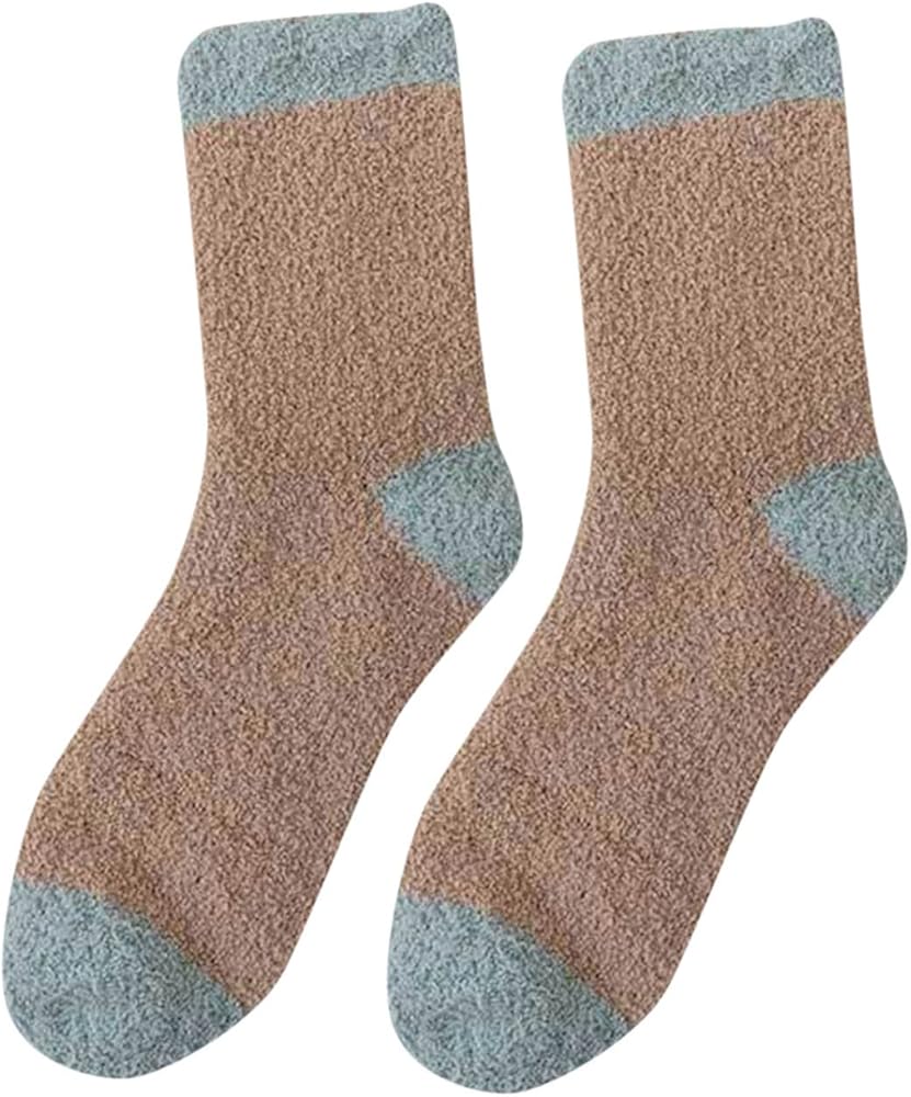 Women's Fuzzy Slipper Socks Color Matching Cozy Fluffy Crew Socks Comfort Winter Warm Home Sleeping Socks