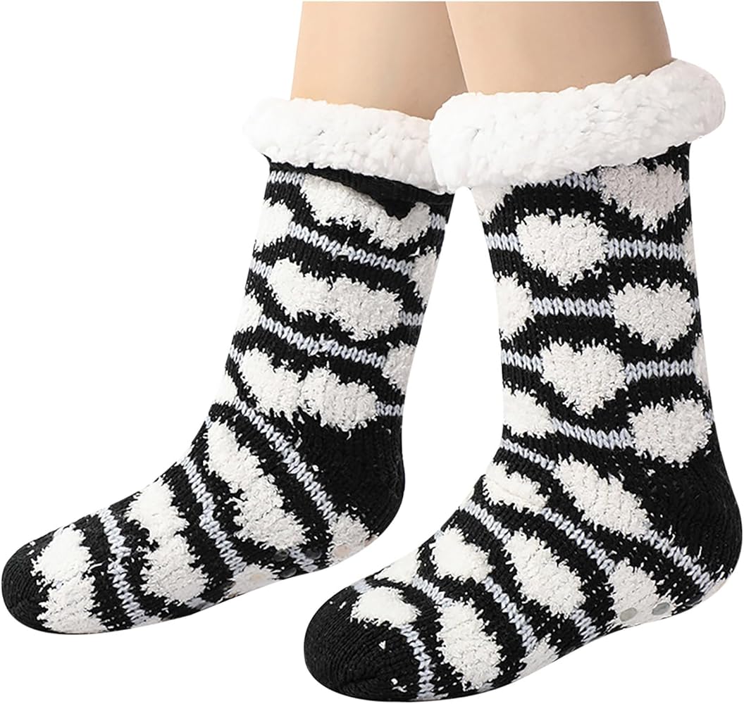 Women's Fleece Lined Fuzzy Slipper Socks Knit Winter Thick Warm Super Soft Comfy Non Slip Home Sleeping Socks Gifts
