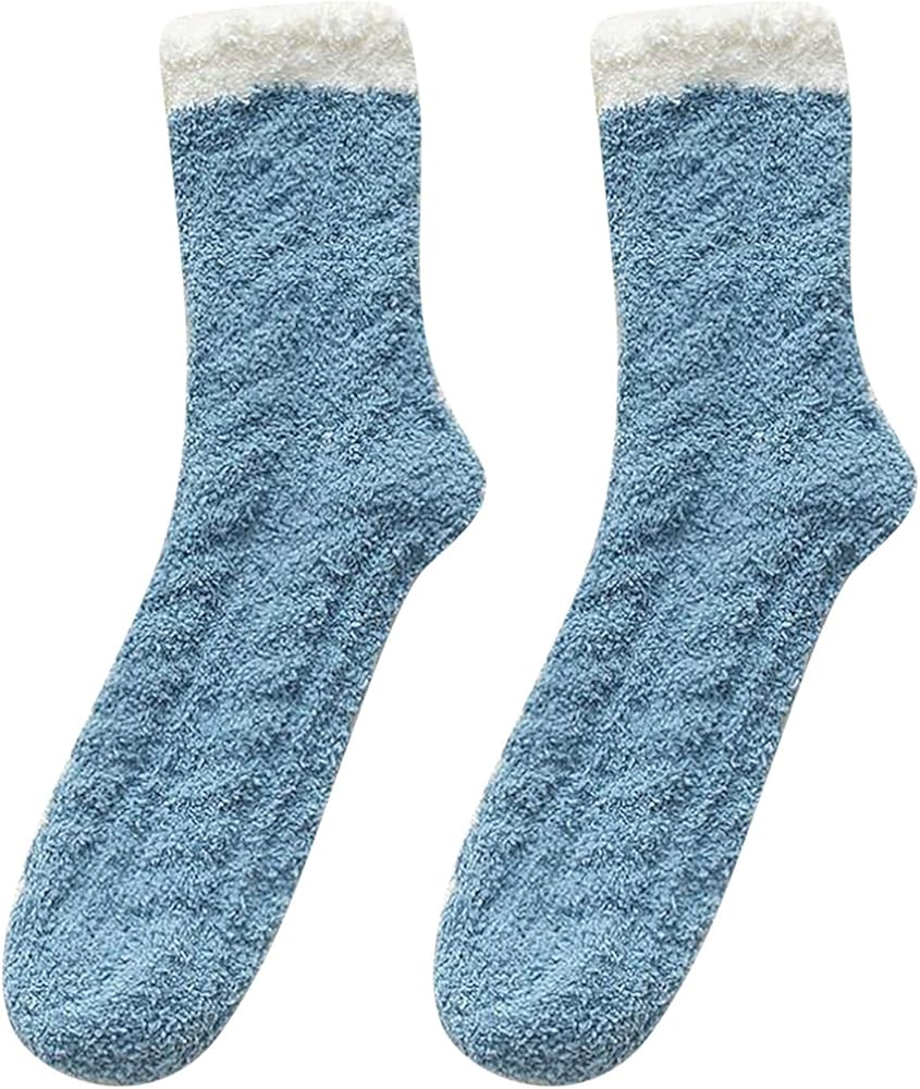 Women Plush Slipper Socks Fuzzy Warm Super Soft Microfiber Cozy Colorful Crew Sock for Indoor Sleeping 1 or 5 Pairs (1PC-F)