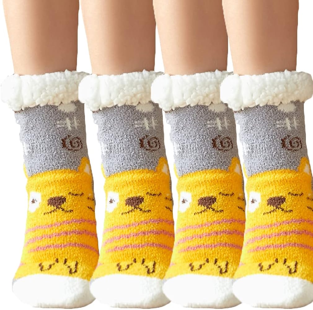 2-Pack Women Slipper Socks Autumn Winter Thick Warm Sleep Socks Foot Socks With Velvet Comfortable Non-slip Socks