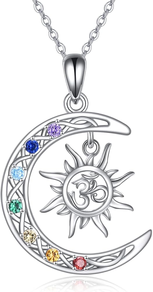 URONE Pentagram/Triple Moon/Hecate/Sun Necklace Sterling Silver Crescent Moon Phase Pentacle Moonstone/100 Languages Pendant Wiccan Jewelry Gifts for Women