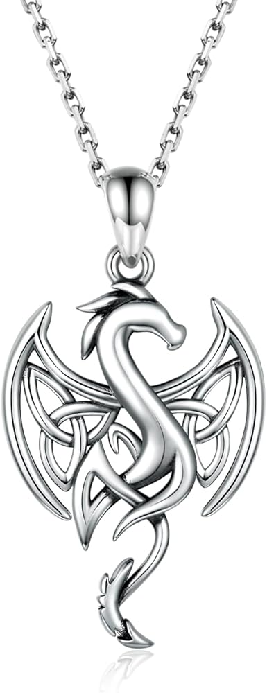 MANBU Sterling Silver Celtic Animal Necklace: Fox Bunny Rabbit Dragon Pendant Celtic Knot Necklace Jewelry Gift for Women