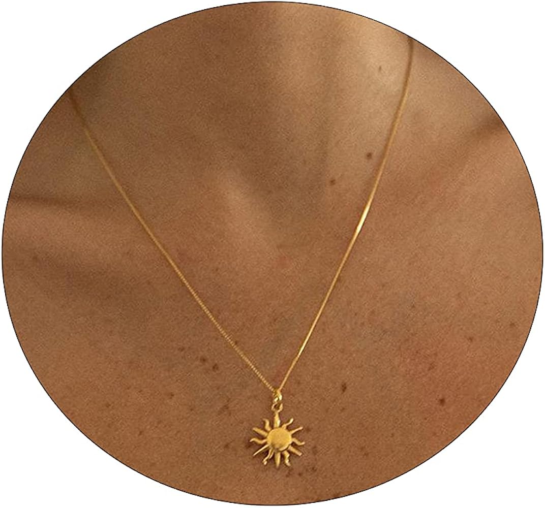 VIROMY Delicate Gold Pendant Necklace for Women 14K Gold Filled Cute Olive Leaf Hammered Moon Sunflower Snowy Mountain House Pine Nut Necklaces Minimalist Everyday Jewelry for Women