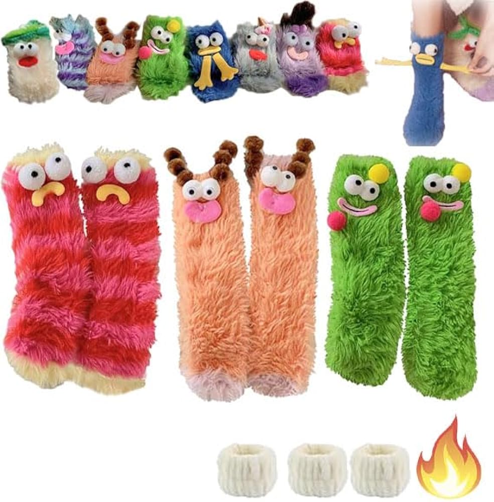 Coral Velvet Three-Dimensional Quirky Socks, Ugly Cute Plush Socks, Warm Fluffy Cozy Cartoon Novelty Socks