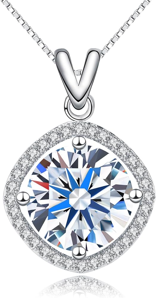 5 Carat Moissanite Pendant Necklace 18K White Gold Silver Plated Necklace with Moissanite D Color Ideal Cut Diamond Necklace, Valentine's Day Gift for Girlfriend Ladies Wife