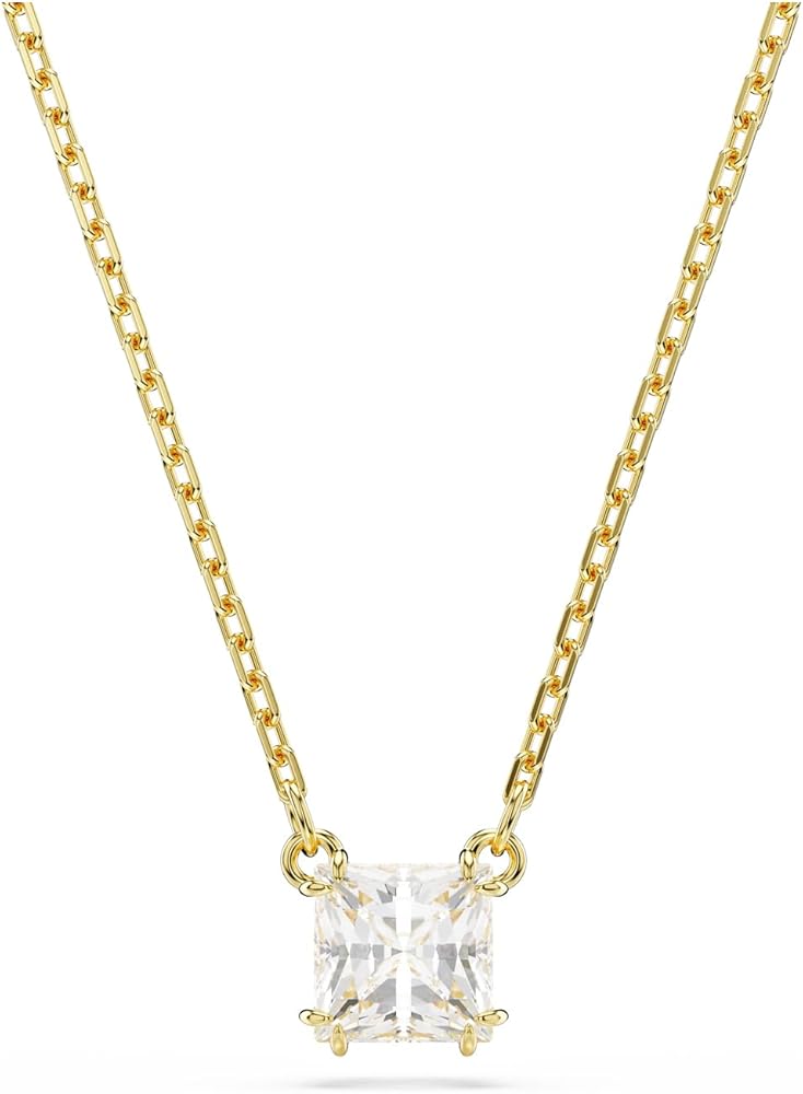 Swarovski Stilla Pendant, Square Cut, Clear, Gold-Tone Finished