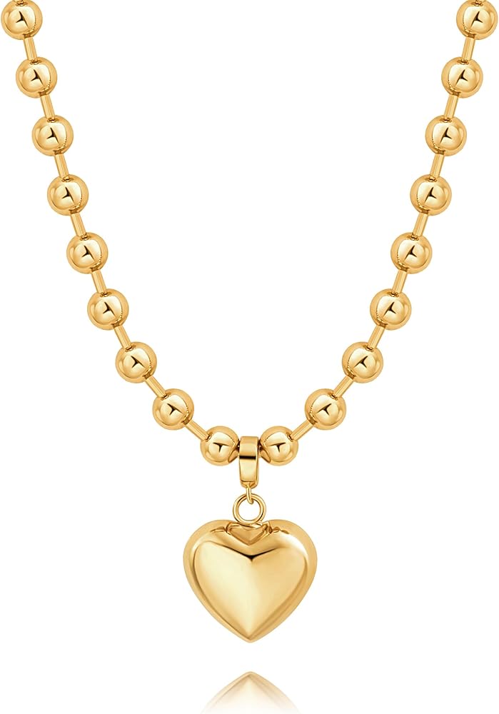 POTESSA 18K Gold Plated Pendant Necklace Medallion Coin Heart Y Shaped Chain Toggle Necklace for Women Jewelry