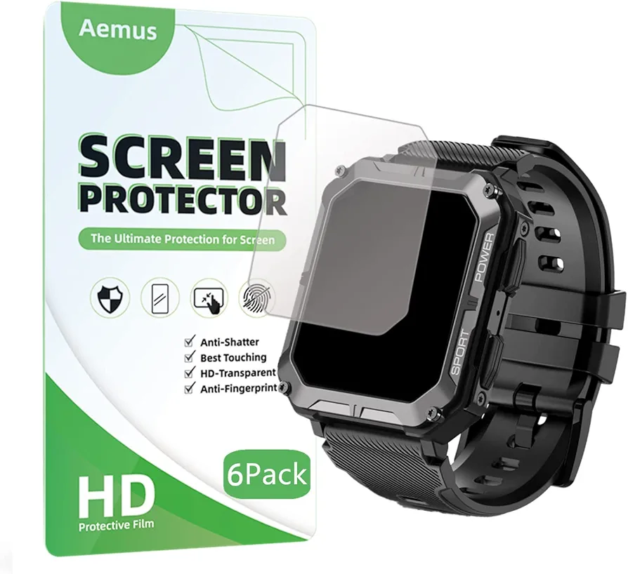 Compatible for PUREROYI Military Smart Watch Screen Protector (6 Pack) Compatible for VIRAN/Rgthuhu C20 Pro 1.83'' Smartwatch HD PET Film