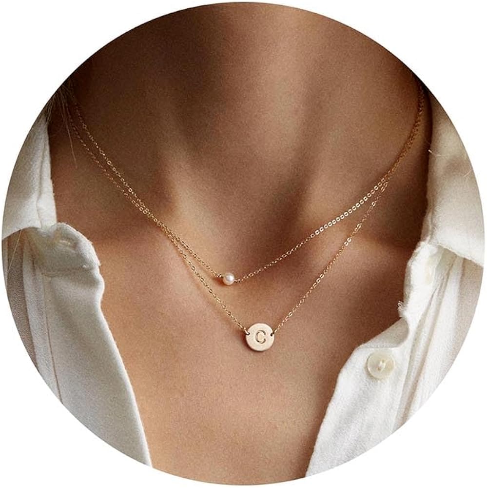Yoosteel Layered Initial Pearl Necklaces for Women Trendy, Dainty 18K Gold Plated Pearl Necklace for Women Initial A-Z Pendant Necklace Gold Layered Necklaces for Women Jewelry