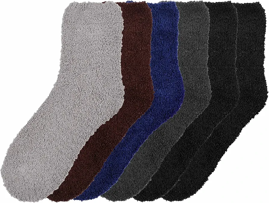 6Pr Women Fuzzy Slipper Socks Super Soft Microfiber Fluffy Cozy Winter Warm Crew Ladies Plush Slipper Socks Womens Fuzzy Soft Cozy Warm Crew Cut 10-13 Socks Plush Winter Warm Sleeping Socks Dark