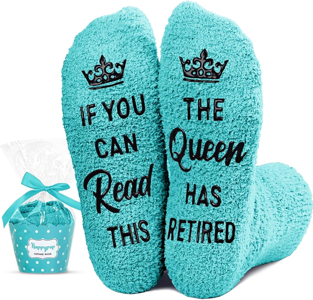 HAPPYPOP Funny Retirement Socks for Women Retired Socks Fuzzy Socks, Female Retirement Gifts for Teacher Retired Gifts Mom