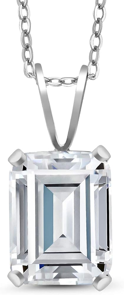 Gem Stone King Emerald Cut 9X7MM Gemstone Birthstone Pendant Necklace For Women | 925 Sterling Silver | Fine Jewelry Gifts for Her Mom Women Wife | With 18 Inch Silver Chain
