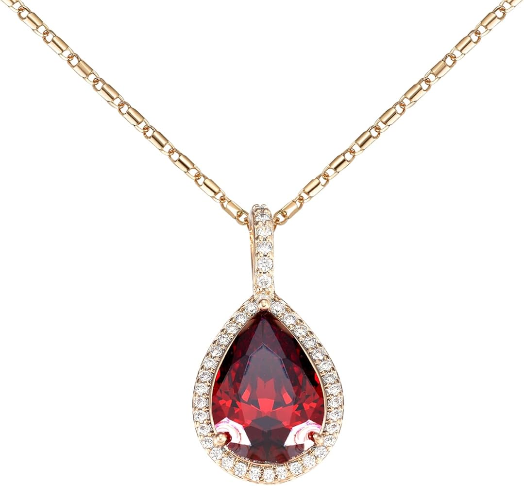Blue/Green/Red/White Cubic Zirconia Waterdrop Gamstone Pendant Necklace for Women for Gift.