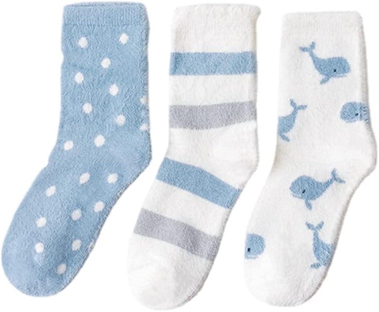 Women Bears Pattern Fuzzy Cozy Slipper Socks Girls Warm Fluffy Comfy Sleep Sock for Winter Gifts Indoor House Socks