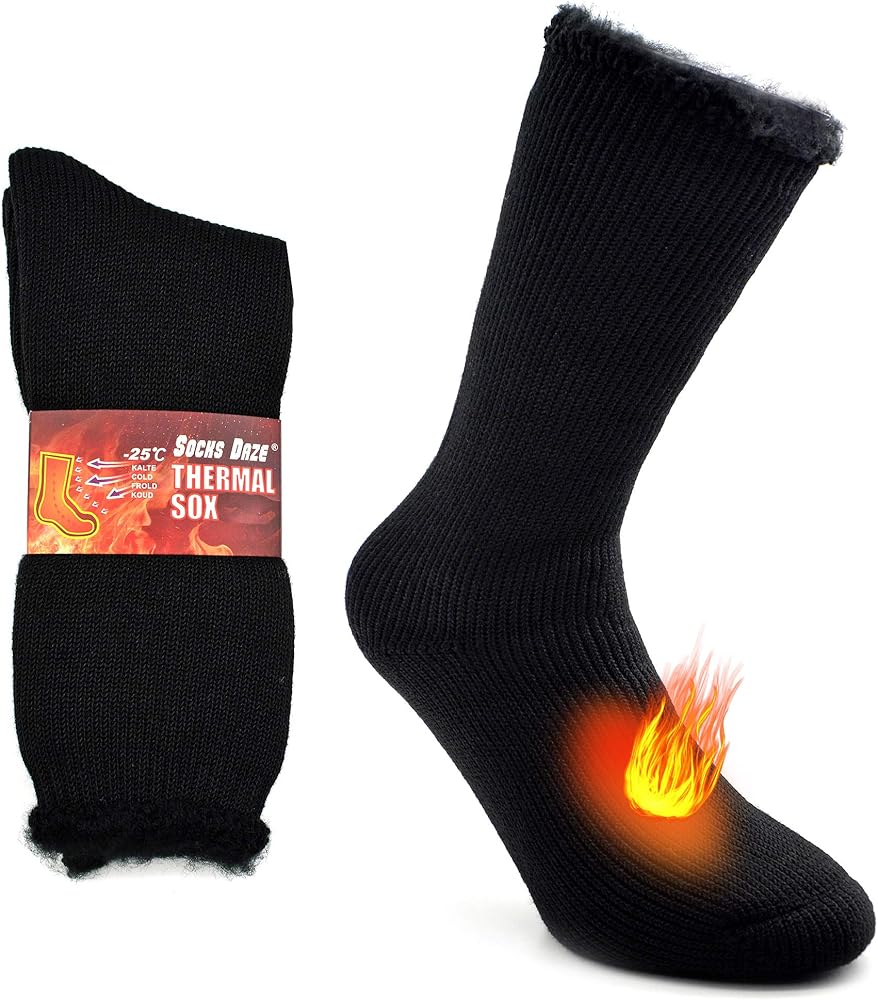 Socks Daze 1/2 Pack Men's Winter Warm Thermal Socks Women's Crew Thick Insulated Heated Boot Socks for Hiking Skiing