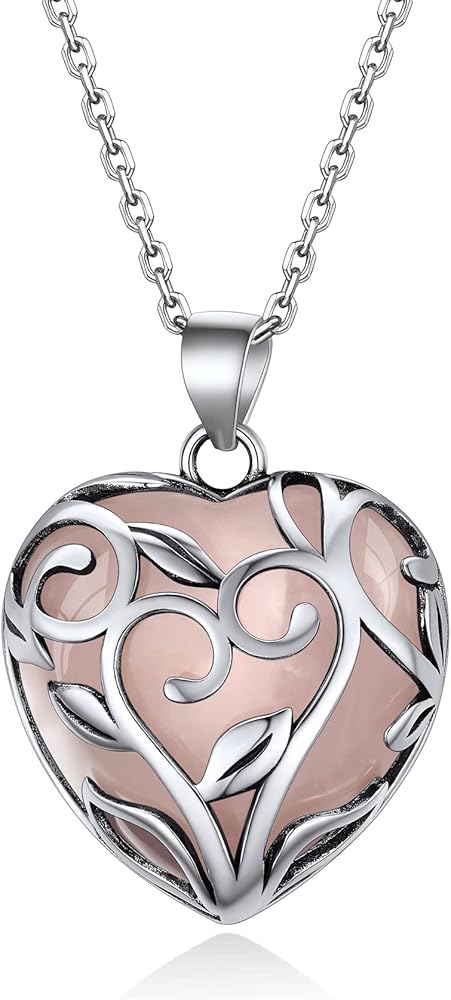 Bestyle Tree of Life Wrapped Healing Crystal Necklaces 12 Month Birthstone Pendant for Women, Crescent/Heart Gemstone Jewelry, Vintage Birthday Gifts/Energy Gift