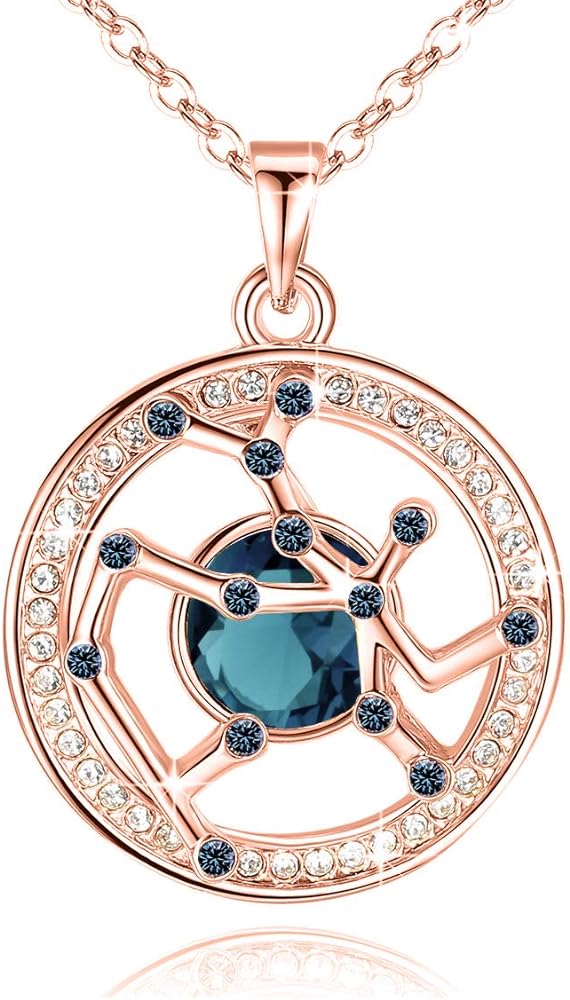 Leafael "Superstar Zodiac Constellation Pendant Necklace Made with Premium Crystal Horoscope Jewelry, Gold or Rose Gold Plated, 18"+ 2"