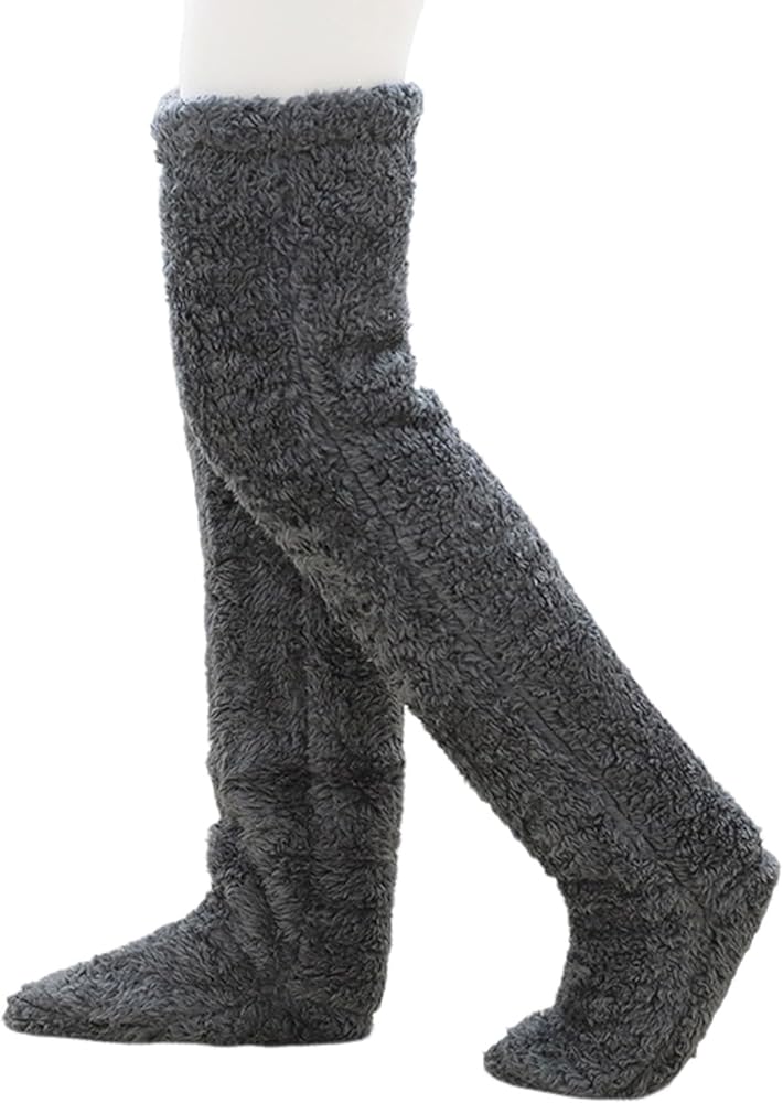 Over Knee High Fuzzy Long Socks Teddy Legs Socks for Women Men Cozy Warm Fluffy Socks Winter Home Sleeping