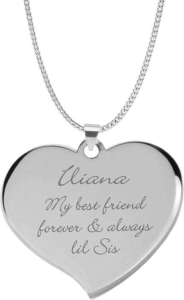 Engraved Silver Heart Necklace Pendant - Ships from USA