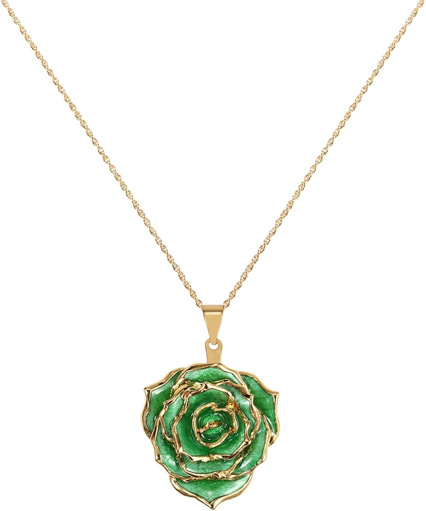 AliveRose Real Rose Gold Dipped Necklace Gifts for Women, 24K Gold Rose Pendant Necklace Jewelry Mothers Day Anniversaries Birthday Christmas Special Occasions Gifts for Her Mom Wife Girlfriend