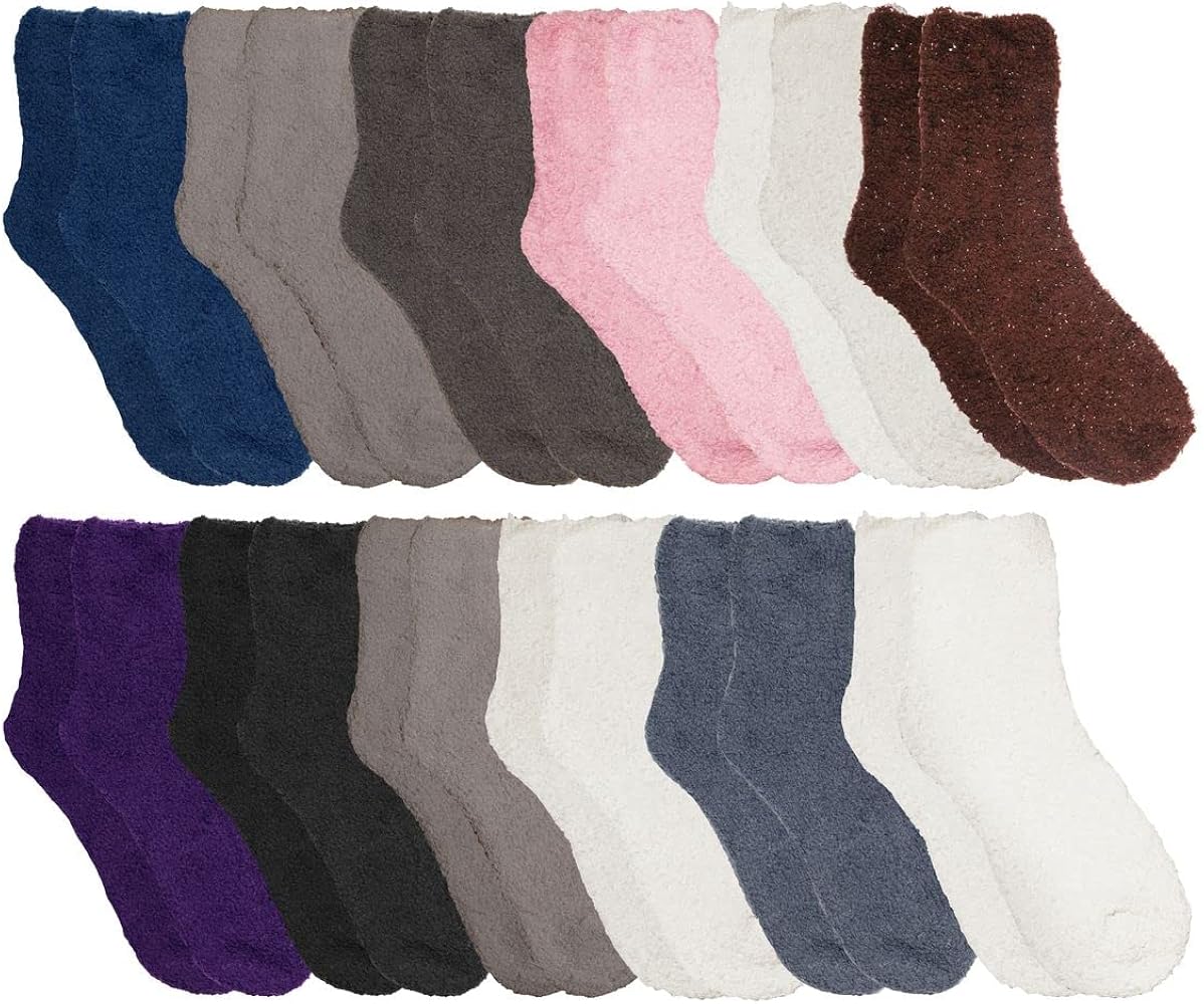 Yacht & Smith 12 Pack Womens Wholesale Bulk Warm And Cozy Fuzzy Socks, Colorful Winter Socks, Size 9-11