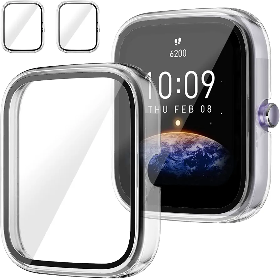 Screen Protector for Amazfit Bip 3/Bip 3 Pro Smartwatch, 2-Pack Hard PC Bumper Full Face Cover Protective Case Accessories for Bip 3/Bip 3 Pro