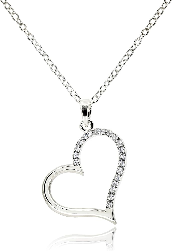 Cubic Zirconia Open Heart Necklace for Women • 14K Gold Plated Non Tarnish Wedding Jewelry • Sideways Pave Heart Shaped Pendant Necklaces [VHN]