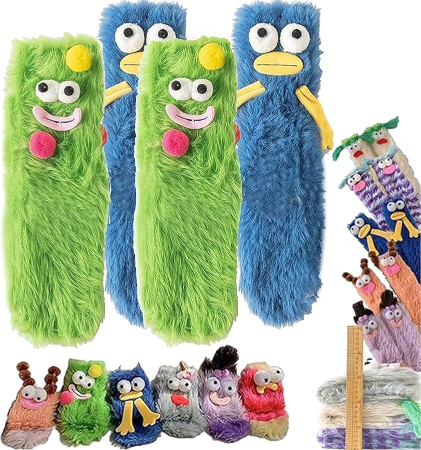 Winerpart Socks, Coral Velvet Three-Dimensional Quirky Socks, Ugly Cute Plush Socks, Warm Cozy Cartoon Socks