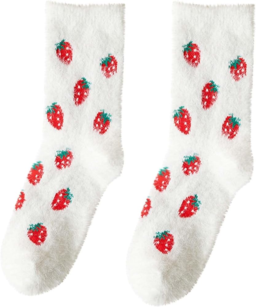 Cute Print Fuzzy Socks for Women Warm Winter Soft Casual Slipper Socks Cozy Fluffy Sleeping Thickened Plush Socks