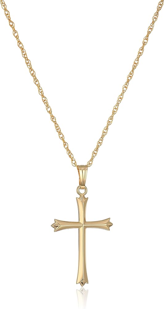 Amazon Essentials Ladies' 14k Gold Filled Polished Embossed Cross Pendant Necklace, 18" (previously Amazon Collection)