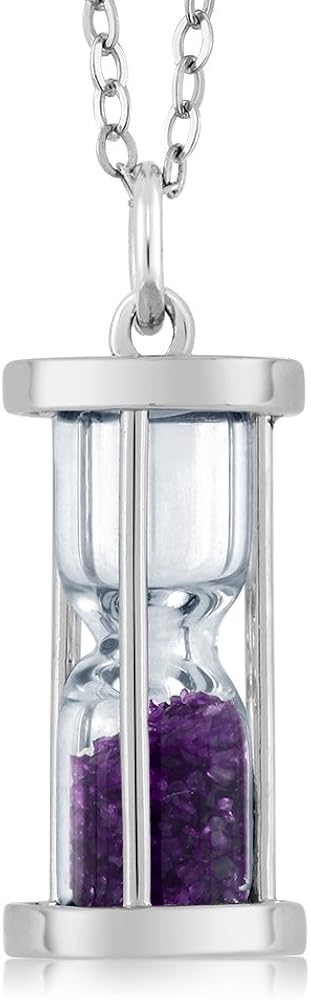 Gem Stone King 925 Sterling Silver Hourglass Pendant With 0.75 Ct Gemstone Dust 18 Inches Chain