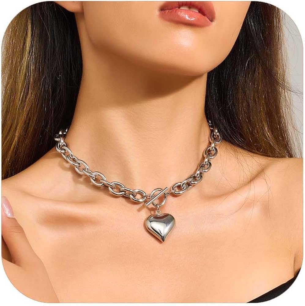 Gold Necklaces For Women Gold Heart Necklace Silver Link Necklace Heart Pendant Necklace Fashion Jewelry