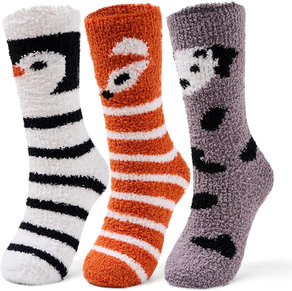 Women Winter Fuzzy Socks Thermal Plush Socks for Womens Thick Warm Slipper Socks for Ladies 3 Pack