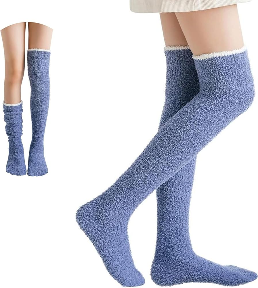 1 Pair Fuzzy Socks for Women,Knee High Plush Slipper Sock Coral Fleece Soft Sleeping Winter Sock Fluffy Plush Stocking Stuffers for Indoor Home Use(Random Color)