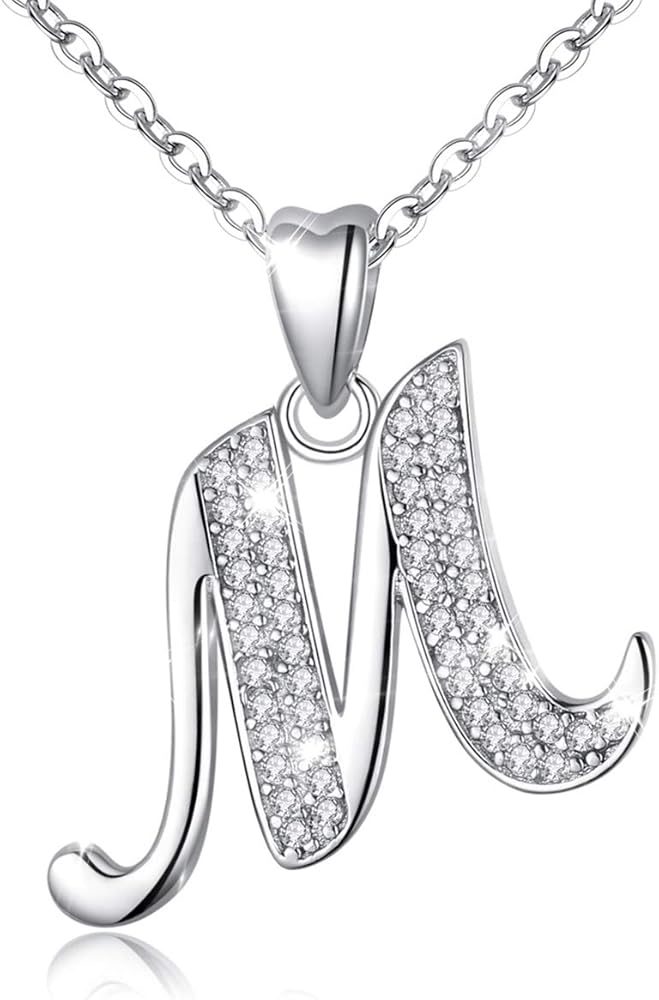 AEONSLOVE 925 Sterling Silver Initial Necklaces for Women, 26 Letters Pendants Necklace Gift for Mother, Daughter, Wife, 18 Inch Chain