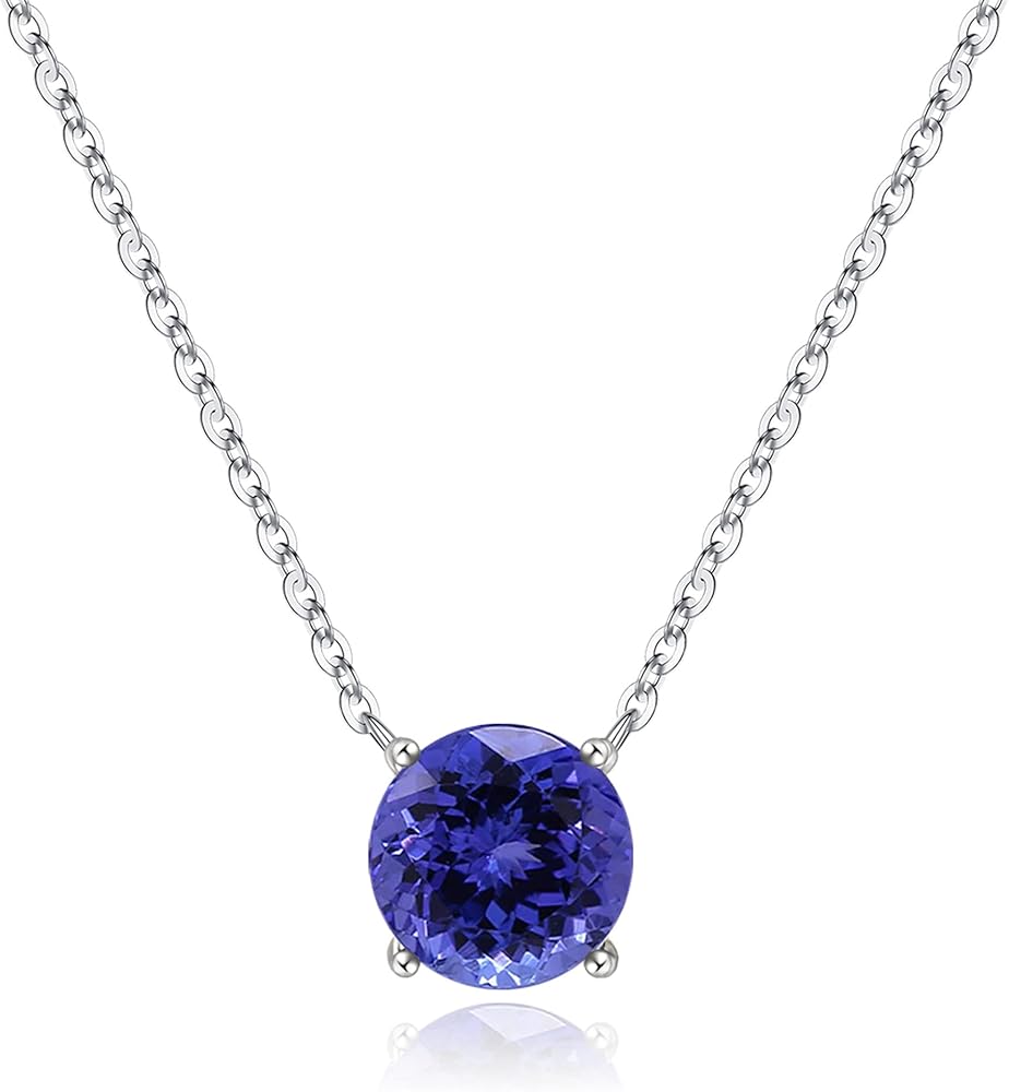 Ursilver Birthstone Necklace for Women, S925 Sterling Silver 2CT Round Birthstone Necklace Birthday Gifts 12 Months Birthstone Necklaces for Women Jewelry Gifts