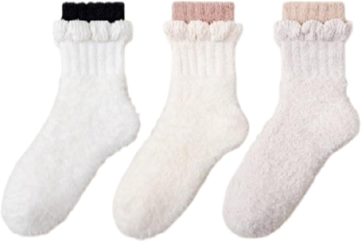 3 Pairs of Women's Coral Velvet Stockings, Winter Warm Ruffle Socks, Indoor Sleeping Socks