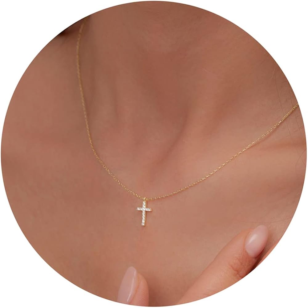 Fesciory Cross Necklace for Women, 14K Gold Plated Cross Pendant Dainty Layered Chain Necklace Jewelry Gifts(Diamond Cross(Gold))