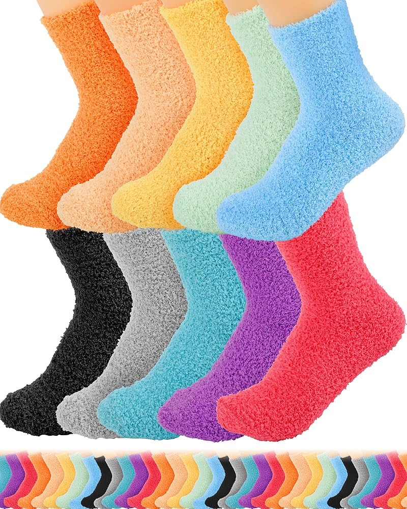 Jecery 50 Pairs Bulk Fuzzy Socks Gifts Fluffy Plush Winter Warm Crew Slipper Sock Warm Soft Christmas Stockings Decoration (Simple Style)