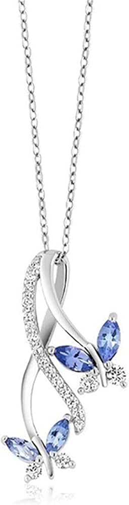 925 Sterling Silver Blue Topaz Butterfly Pendant Necklace For Women Jewelry Gift