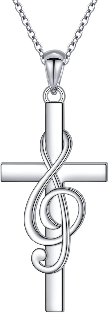 DAOCHONG S925 Sterling Silver Cross Pendant Necklace for Women Men Note Music Flower Panda Pentacle Jewelry