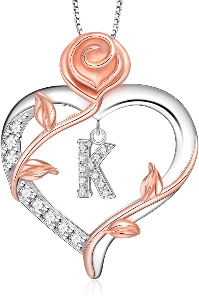 RIVIKO Graduation Gifts for Her,925 Sterling Silver Rose Circle Initial Necklaces,Initial Letter Pendant Necklaces Personalized Jewelry Anniversary Christmas Birthday Gifts for Her Mom Wife Girlfriend