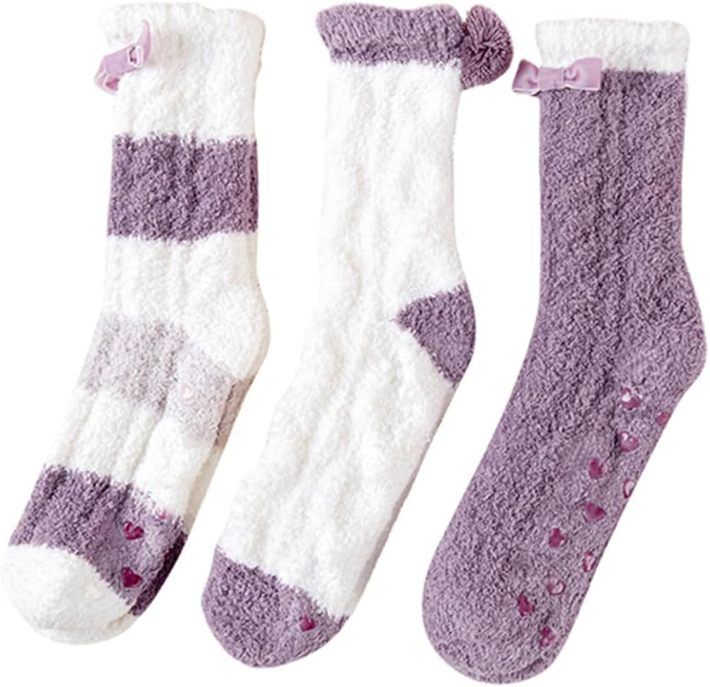 LIFKOME 3 Pairs Coral Fleece Socks Warm Socks Slipper Grip Socks Comfortable Sock Autumn Socks Mid-calf Socks Sleep Plush Socks Fluffy Women's Polyester (polyester) Casual Socks