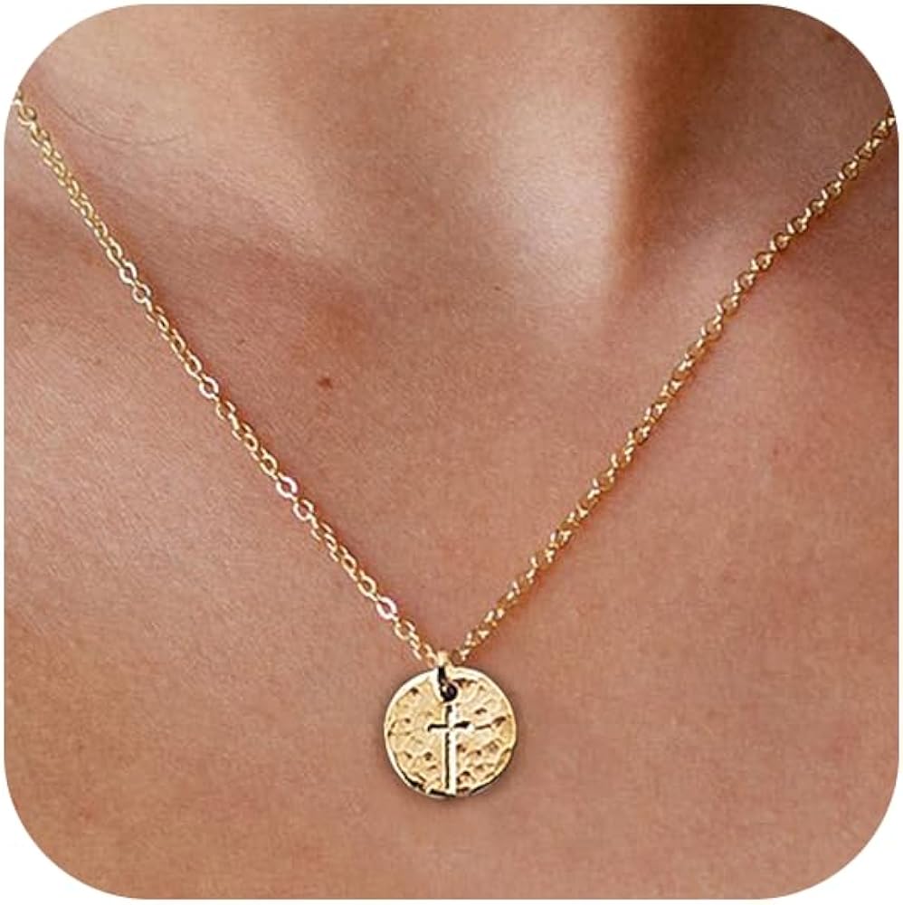 Small Cross Necklace for Women Dainty 14K Gold Silver Plated Cross Pendant Necklace Everyday Simple Cross Charm Choker Minimalist Religious Jewelry Cute Trendy Gifts