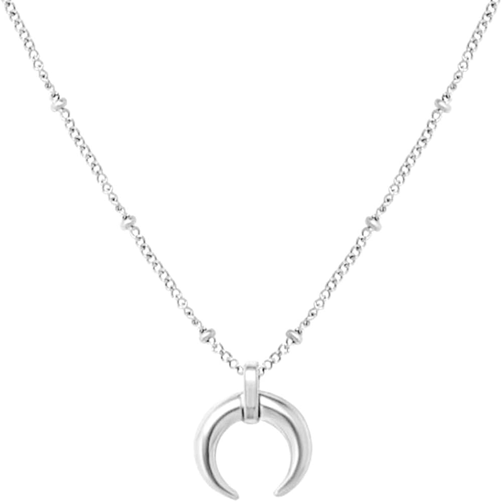 Jude Jewelers Stainless Steel Moon Crescent Half Circle Charm Statement Anniversary Colloar Necklace