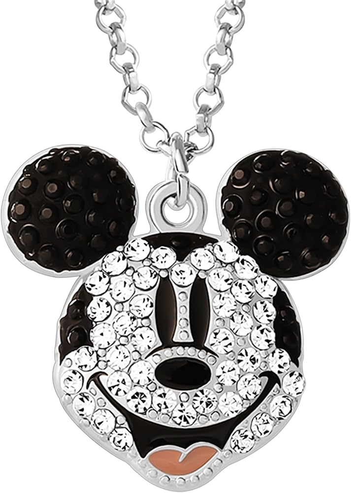 Disney Women’s Minnie and Mickey Mouse Pave Crystal Necklaces – Officially Licensed Jewelry, 16"+3" Adjustable Chain